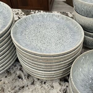 Denby halo light blue toned speckle dinnerware small plates - set of 10